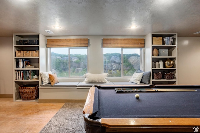 4179 W Sandalwood Dr, Cedar Hills, UT 84062 - rec room with finished concrete floors, a textured ceiling, billiards, and recessed lighting