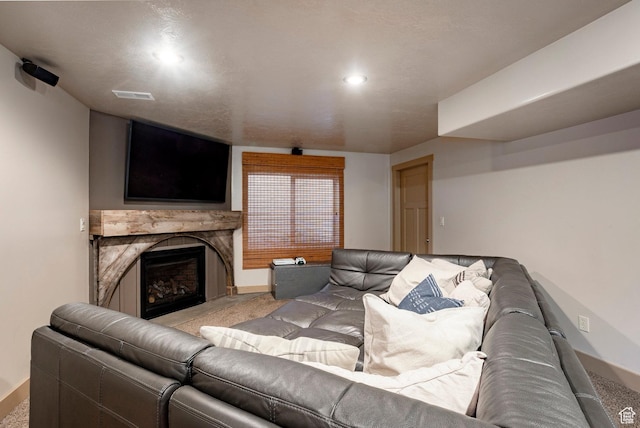 4179 W Sandalwood Dr, Cedar Hills, UT 84062 - living area featuring light carpet, a fireplace, and recessed lighting