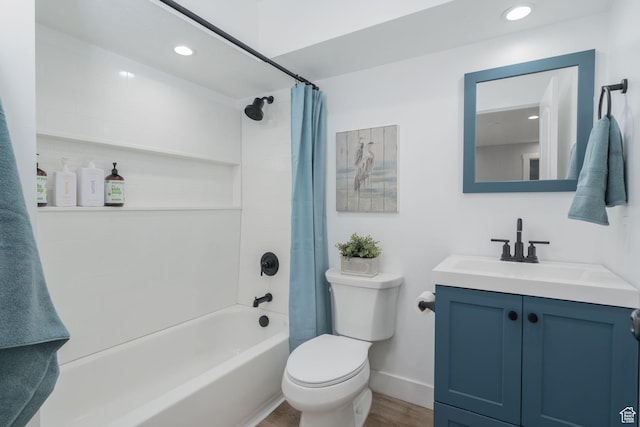 1732 N 280 W, Orem, UT 84057 - bathroom with vanity, shower / bath combination with curtain, wood finished floors, and recessed lighting