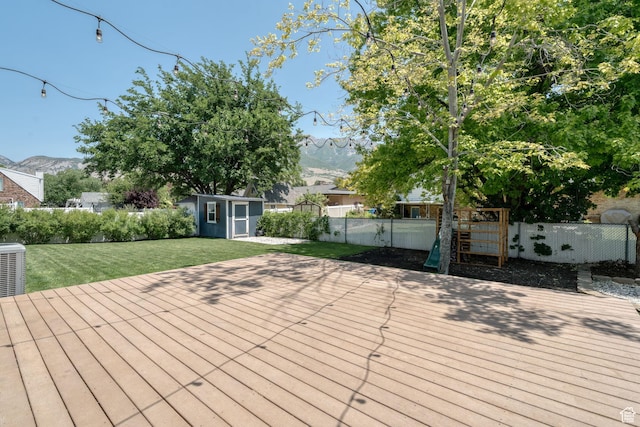 1732 N 280 W, Orem, UT 84057 - deck with a fenced backyard, a storage unit, and a mountain view