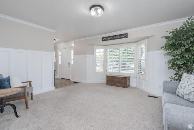 1732 N 280 W, Orem, UT 84057 - living area with a decorative wall, ornamental molding, carpet, and wainscoting