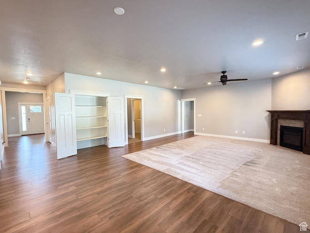 1302 E Mary Ln, Layton, UT 84040 - unfurnished living room with ceiling fan, recessed lighting, wood finished floors, and a fireplace