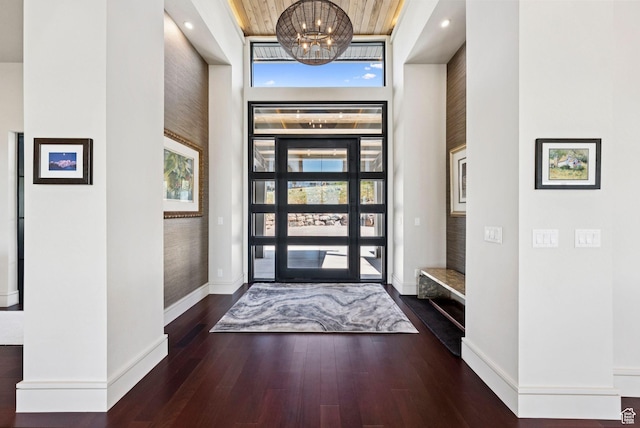 13690 N Deer Canyon Dr, Kamas, UT 84036 - entryway featuring a high ceiling, wood-type flooring, and a chandelier