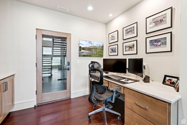 13690 N Deer Canyon Dr, Kamas, UT 84036 - office featuring dark wood-style floors and recessed lighting