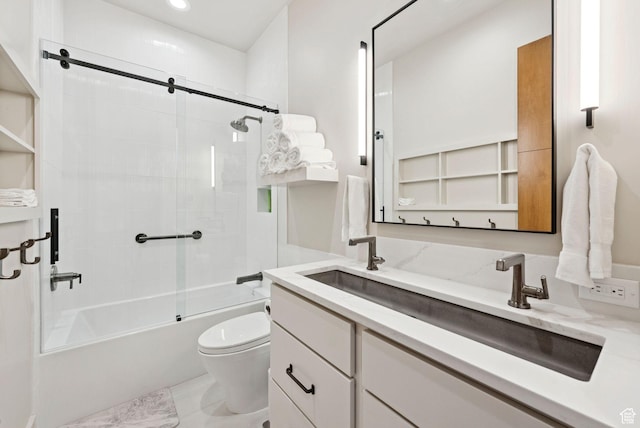 13690 N Deer Canyon Dr, Kamas, UT 84036 - bathroom featuring vanity, enclosed tub / shower combo, and recessed lighting