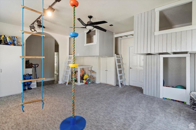 2718 N 2125 E, Layton, UT 84040 - game room featuring ceiling fan, carpet, and arched walkways