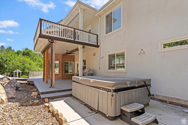 2718 N 2125 E, Layton, UT 84040 - patio / terrace featuring a hot tub, a ceiling fan, a deck, and a patio area