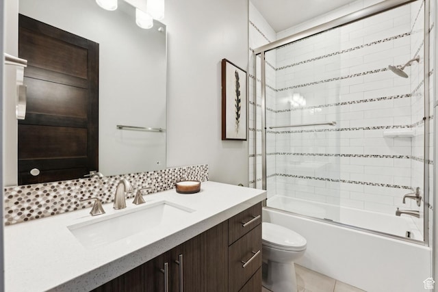 4313 Holly Frost Ct, Park City, UT 84098 - bathroom with vanity, shower / bath combination with glass door, decorative backsplash, and tile patterned floors