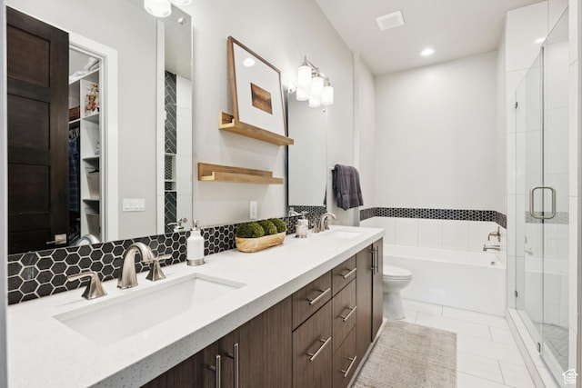 4313 Holly Frost Ct, Park City, UT 84098 - full bath featuring a garden tub, a stall shower, double vanity, a walk in closet, and tile patterned floors
