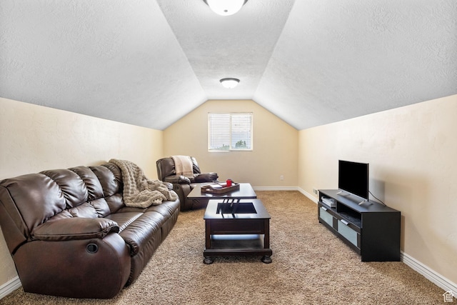 6082 W Cedar Fork Dr S, West Jordan, UT 84081 - living area with a textured ceiling, vaulted ceiling, and carpet
