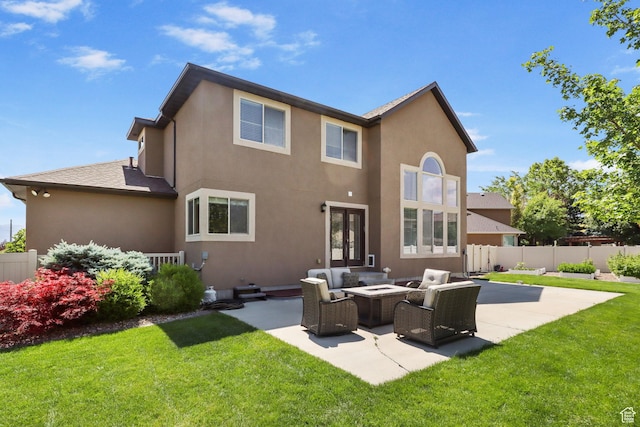 6082 W Cedar Fork Dr S, West Jordan, UT 84081 - back of property with french doors, stucco siding, a patio area, and an outdoor hangout area
