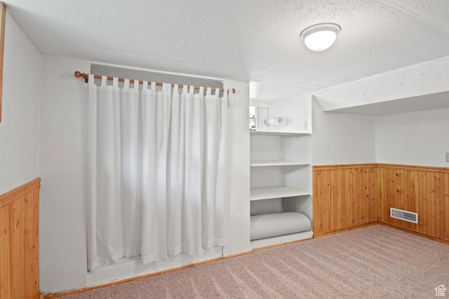 320 E 3rd Ave, Salt Lake City, UT 84103 - unfurnished bedroom featuring a wainscoted wall, wood walls, a textured ceiling, and carpet