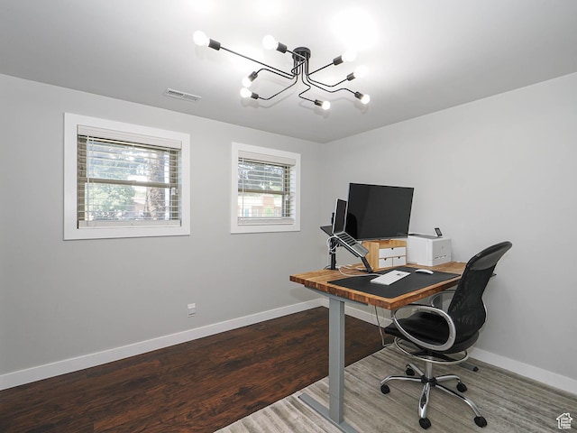 2333 W Ledgewood Dr, Taylorsville, UT 84129 - office space with a chandelier and wood finished floors