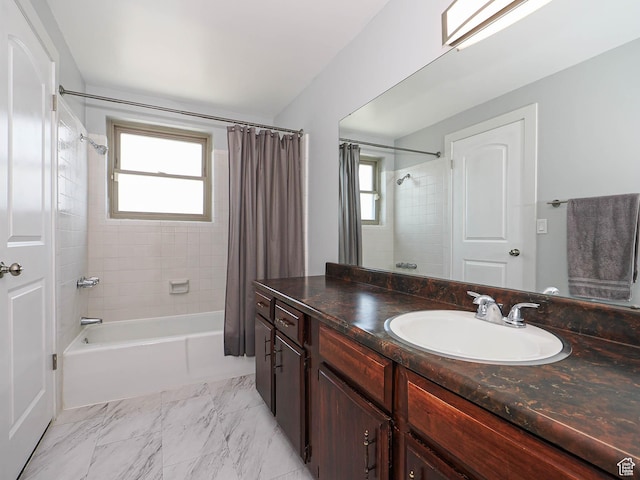 2333 W Ledgewood Dr, Taylorsville, UT 84129 - bathroom featuring shower / tub combo, vanity, and healthy amount of natural light
