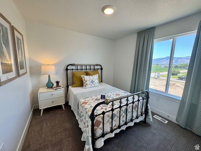 4230 W 1575th St S Unit 305, Ogden, UT 84401 - bedroom featuring dark colored carpet, a textured ceiling, and a mountain view