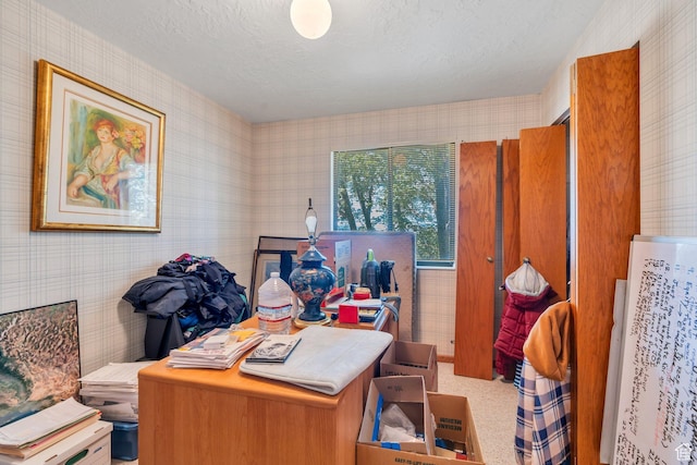 3286 Danish Hills Cir, Cottonwood Heights, UT 84121 - home office with wallpapered walls and a textured ceiling