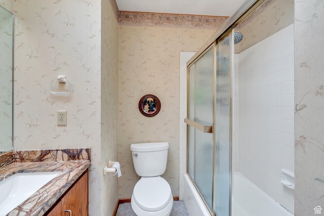 3286 Danish Hills Cir, Cottonwood Heights, UT 84121 - full bath with wallpapered walls, vanity, and shower / bath combination with glass door