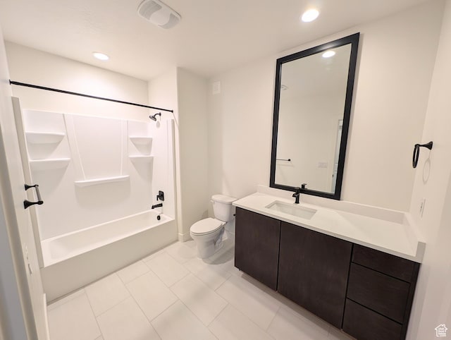 11369 S Watercourse Rd W Unit 202, South Jordan, UT 84009 - bathroom with vanity, shower / bathtub combination, recessed lighting, and tile patterned flooring