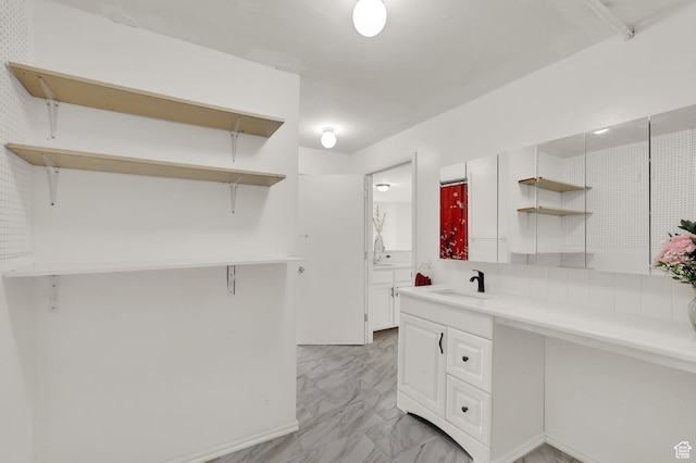 2313 N 850 E, Lehi, UT 84043 - kitchen featuring open shelves, light marble finish flooring, white cabinetry, and light countertops