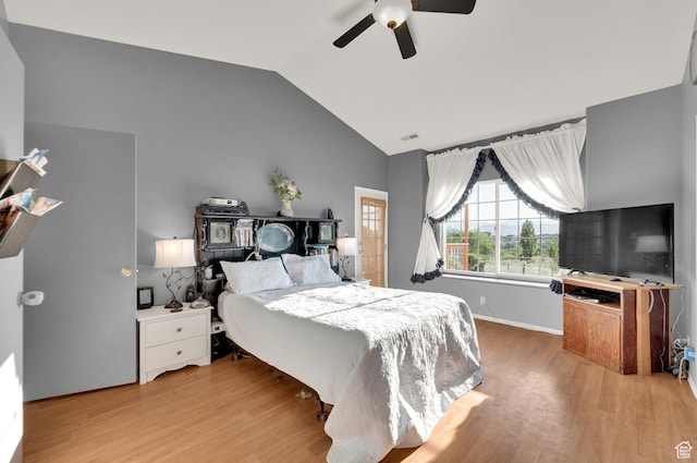 2313 N 850 E, Lehi, UT 84043 - bedroom with vaulted ceiling, light wood-type flooring, and a ceiling fan