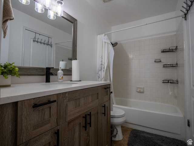 8823 S 3715 W, West Jordan, UT 84088 - bathroom featuring vanity, shower / tub combo, tile patterned flooring, and a chandelier