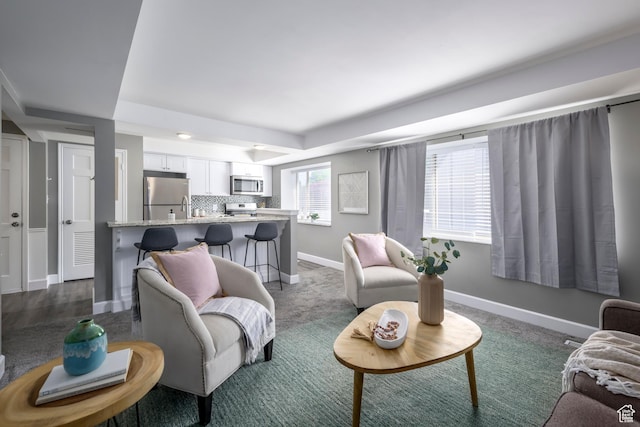 2220 E Murray Holladay Rd S Unit 75, Salt Lake City, UT 84117 - living area featuring a tray ceiling and carpet flooring