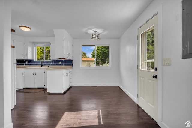 2487 W 1300 N, Clinton, UT 84015 - kitchen featuring light countertops, healthy amount of natural light, tasteful backsplash, and dark wood-style floors
