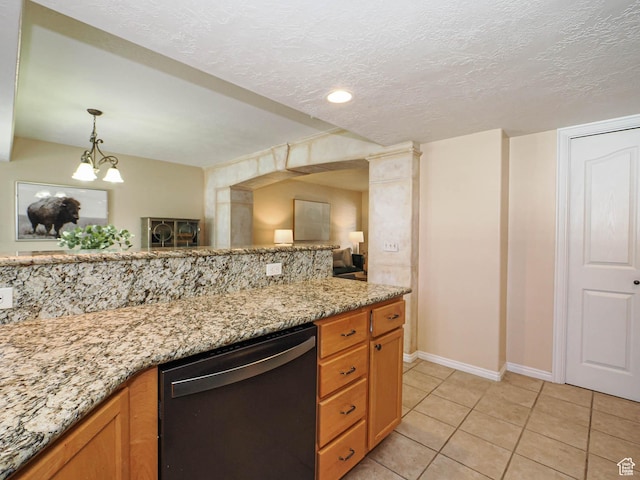 11965 S Draperville Ave, Draper, UT 84020 - kitchen featuring dishwasher, light tile patterned floors, open floor plan, light stone counters, and pendant lighting