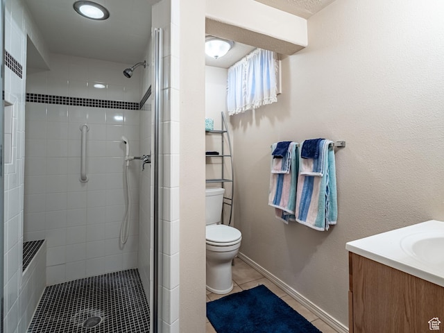 320 S 2nd St W, Soda Springs, ID 83276 - bathroom with a shower stall, vanity, and tile patterned flooring