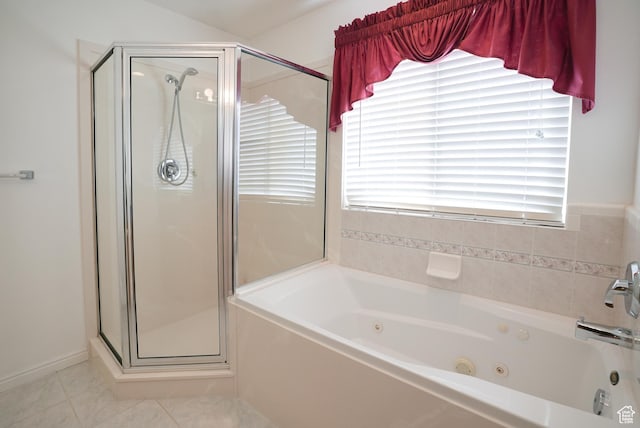 2187 N 3900 W, Plain City, UT 84404 - bathroom featuring healthy amount of natural light, a stall shower, a tub with jets, and tile patterned floors