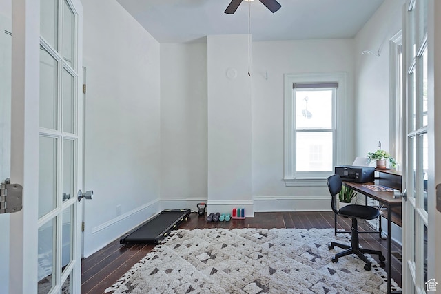 662 E 4th Ave, Salt Lake City, UT 84103 - office area with dark wood-style floors, ceiling fan, and french doors