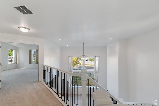 194 N Valcrest Dr, Saratoga Springs, UT 84045 - corridor featuring an upstairs landing, carpet floors, and recessed lighting
