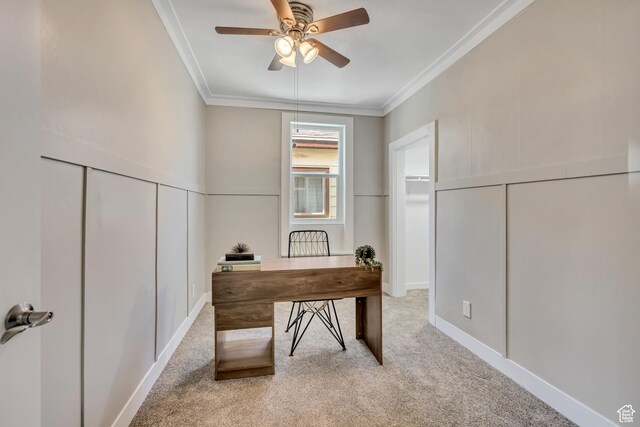 2056 Liberty Ave, Ogden, UT 84401 - office space with ceiling fan, light colored carpet, and crown molding