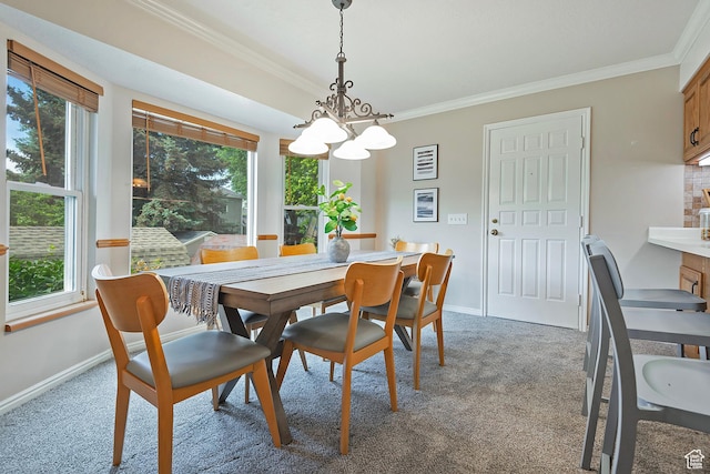 1814 E 9800 S, Sandy, UT 84092 - dining space featuring a chandelier, carpet flooring, plenty of natural light, and ornamental molding