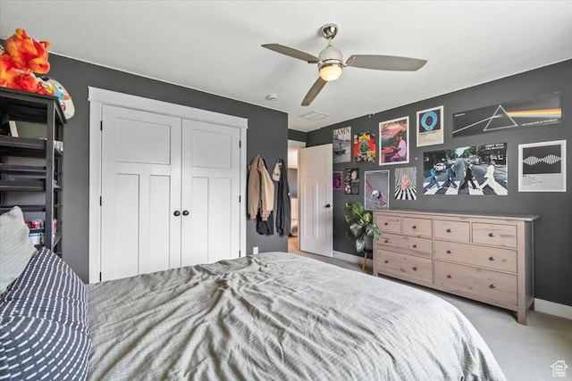 10262 N Yorkshire Cir, Highland, UT 84003 - carpeted bedroom featuring a ceiling fan and a closet