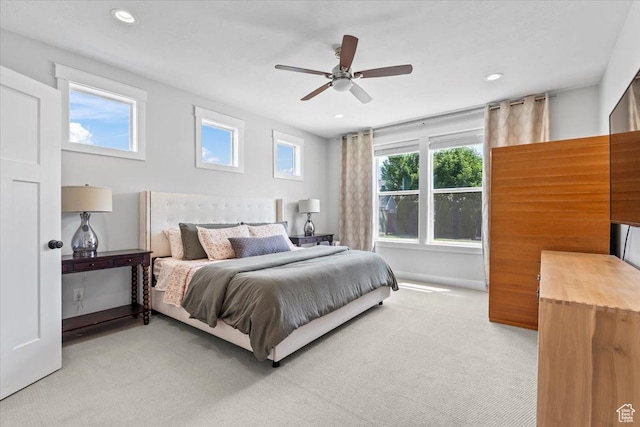 10262 N Yorkshire Cir, Highland, UT 84003 - bedroom featuring light colored carpet, recessed lighting, and ceiling fan