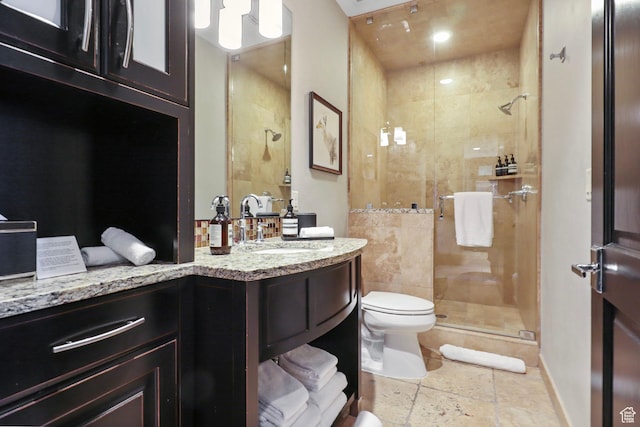 2100 W Frostwood Blvd Unit 5164, Park City, UT 84098 - bathroom featuring a shower stall, vanity, and stone tile floors