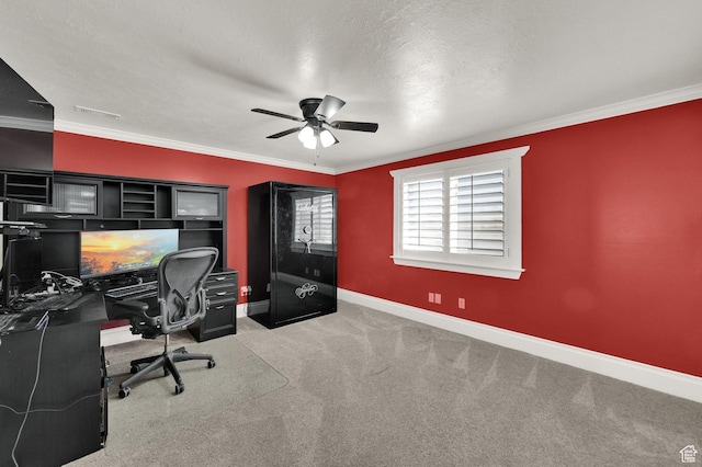 1788 N 925 E, North Ogden, UT 84414 - office area featuring ceiling fan, carpet flooring, and ornamental molding