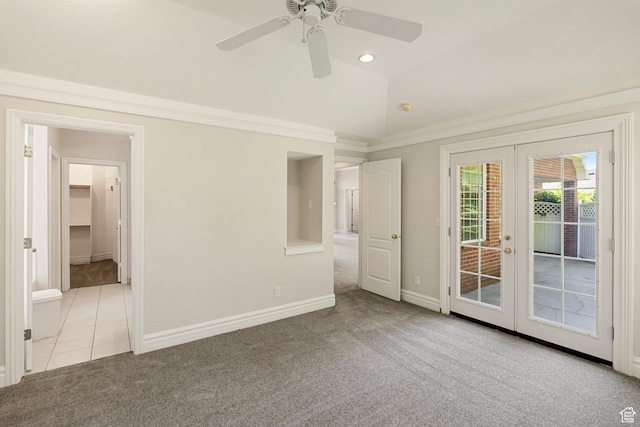 831 N Brookside Dr, Preston, ID 83263 - carpeted spare room with french doors, a ceiling fan, recessed lighting, and tile patterned flooring