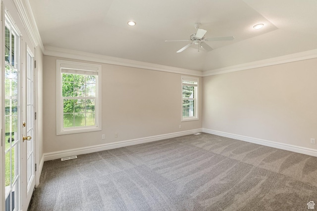 831 N Brookside Dr, Preston, ID 83263 - empty room featuring plenty of natural light, carpet flooring, ceiling fan, recessed lighting, and lofted ceiling