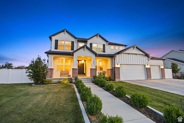 1401 W 1930 N, Pleasant Grove, UT 84062 - craftsman-style home featuring board and batten siding, covered porch, an attached garage, concrete driveway, and brick siding
