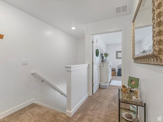 3794 W Orinda Dr, Lehi, UT 84043 - hallway with an upstairs landing, carpet floors, and recessed lighting