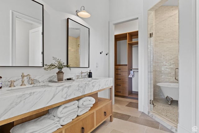 926 E Autumn Dr, Brian Head, UT 84719 - bathroom with double vanity, a shower stall, and a freestanding tub