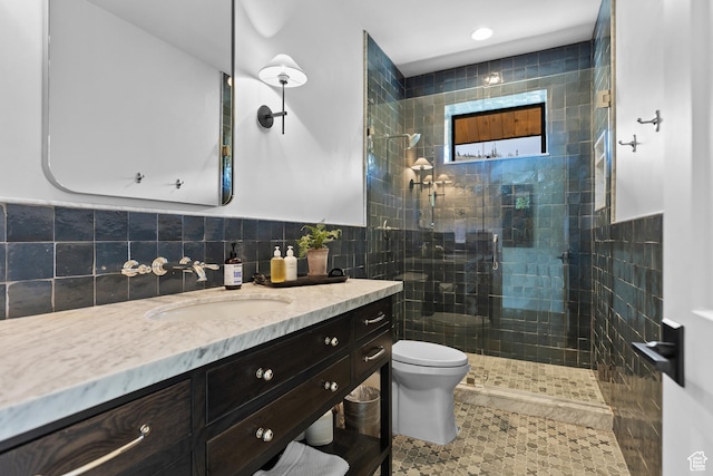 926 E Autumn Dr, Brian Head, UT 84719 - full bath with vanity, a walk in shower, tile walls, and tile patterned flooring