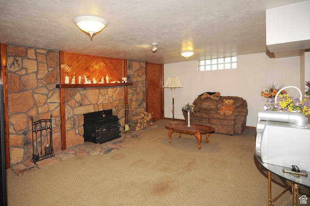 1160 E 12th St S, Ogden, UT 84404 - living area with carpet floors and a wood stove