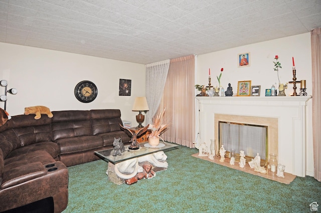 1160 E 12th St S, Ogden, UT 84404 - living area featuring carpet and a fireplace with flush hearth