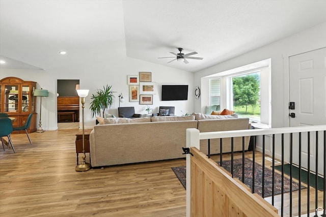 85 S 300 W, Smithfield, UT 84335 - living area featuring ceiling fan, lofted ceiling, light wood-style flooring, and recessed lighting