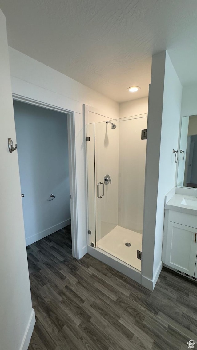 427 E 340 N, Vineyard, UT 84059 - full bathroom with wood finished floors, a stall shower, vanity, and recessed lighting
