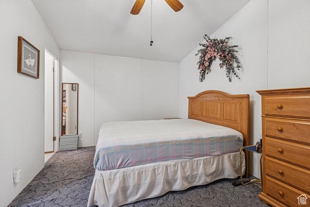 4400 W State St Unit 48, Hurricane, UT 84737 - bedroom with carpet flooring, vaulted ceiling, and ceiling fan