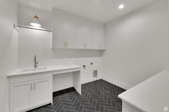 761 W 880 N, American Fork, UT 84003 - laundry room with electric dryer hookup, cabinet space, brick patterned floors, and recessed lighting